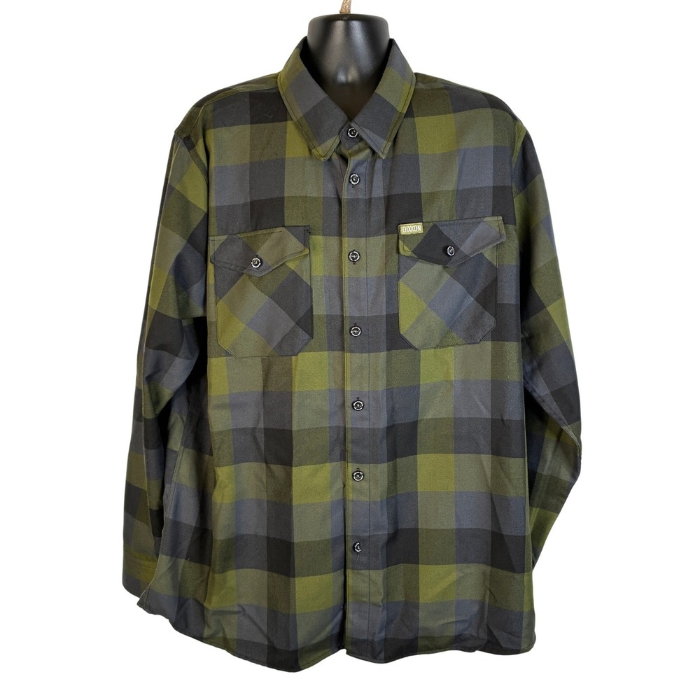 Dixxon Flannel Co The Patton Green Grey Plaid D-Tech Shirt Mens 2X Buffalo Check